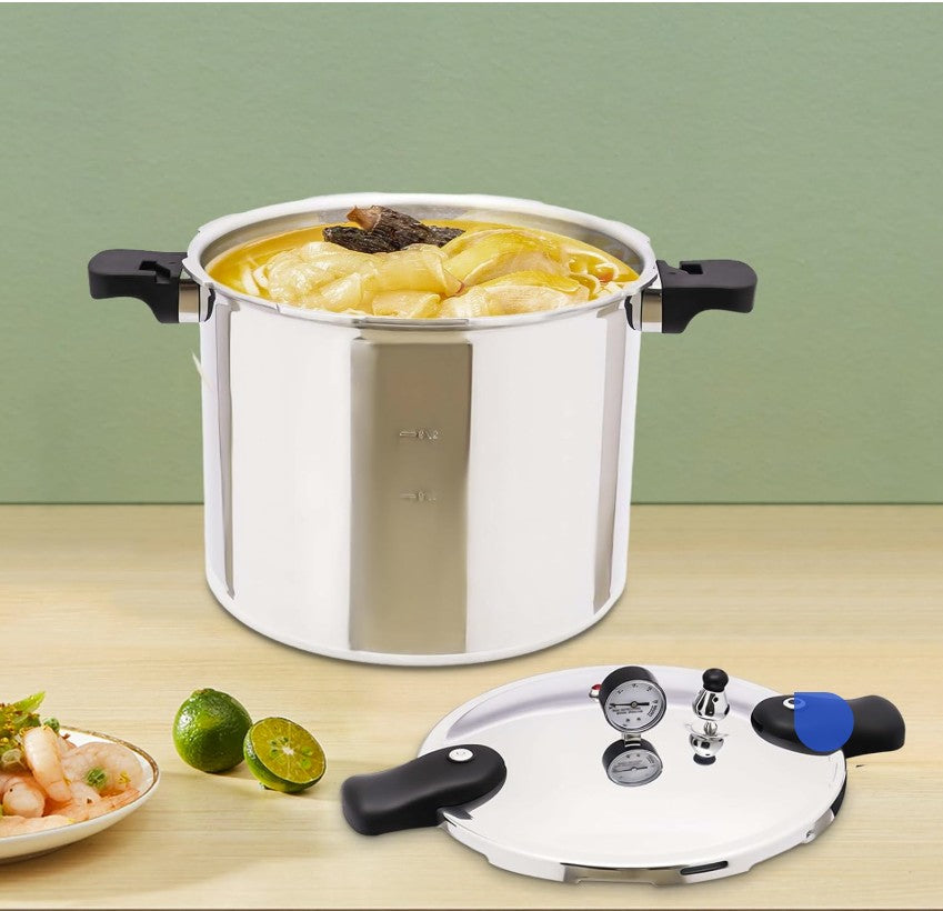 23Qt Pressure Canner with Gauge as the centerpiece for family meal preparations.