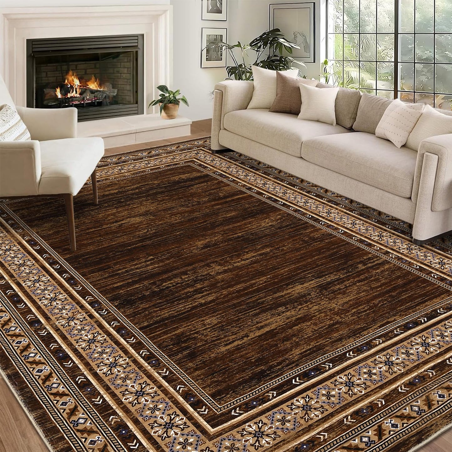 8x10 Red Brown Geometric Area Rug, Washable Non-Slip modern geometric area rug with durable polyester construction