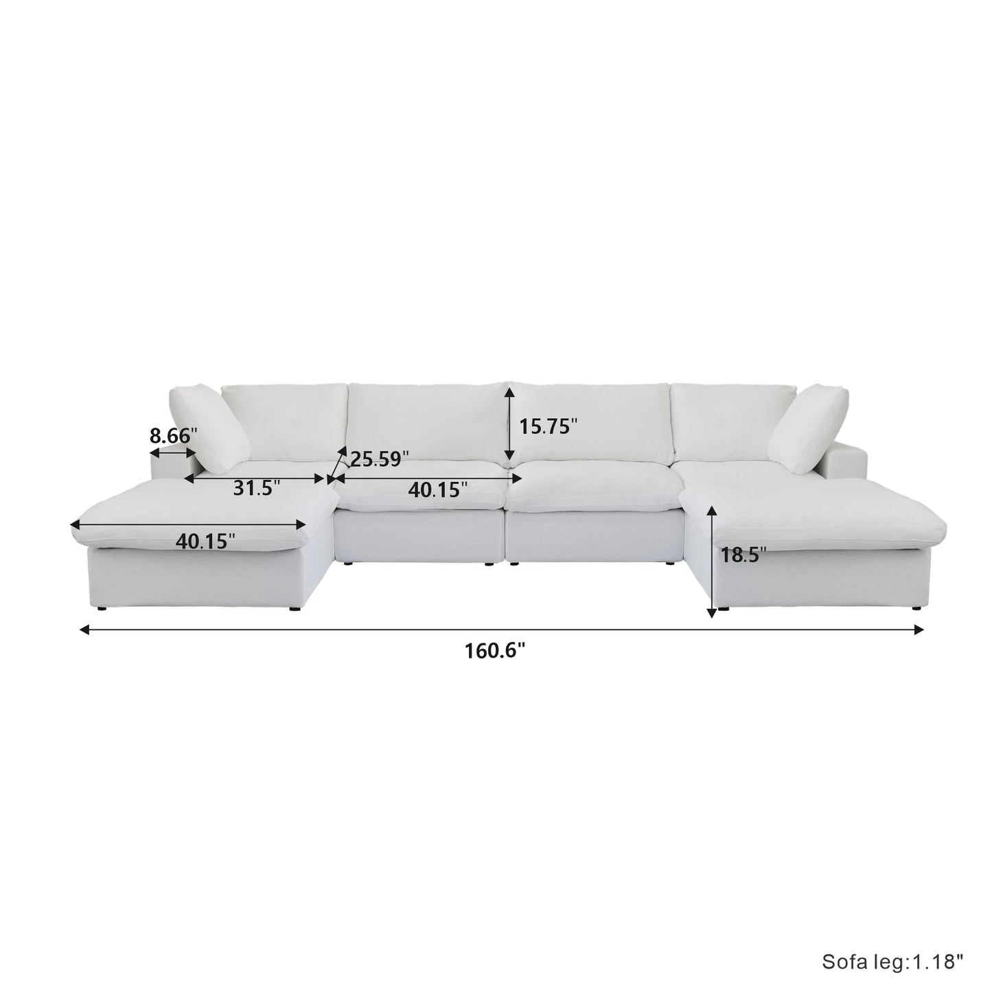 Modular 6-seat U-shaped Down Filled Comfy Cloud Couch