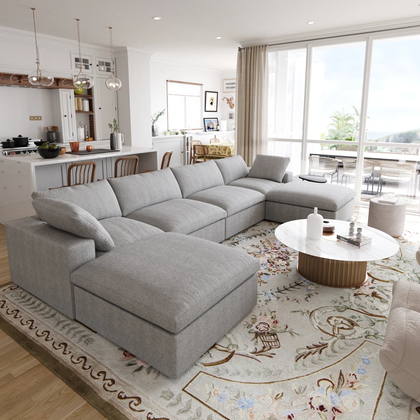 Modular 6-seat U-shaped Down Filled Comfy Cloud Couch