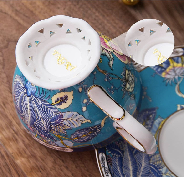 Vintage Bone China Tea Cup displayed in an elegant dining setting.