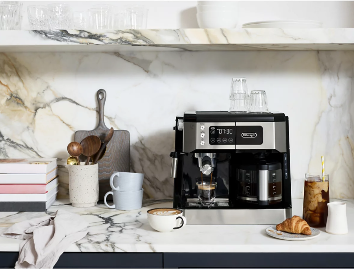 Detailed view of the De'Longhi All-In-One Coffee & Espresso Machine, symbolizing its role as a must-have all-in-one coffee machine in every modern kitchen.