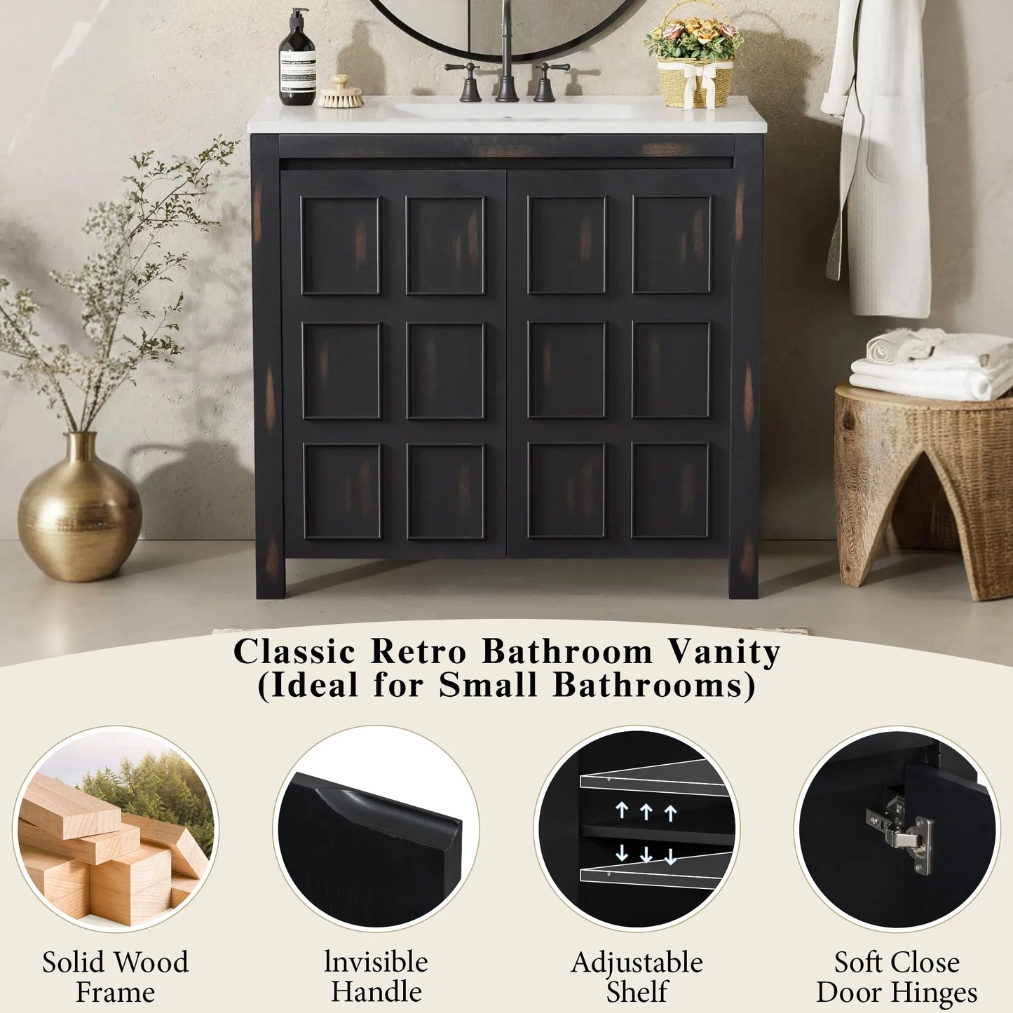 Classic Retro 72" Double Bathroom Vanity w/Double Ceramic Sinks