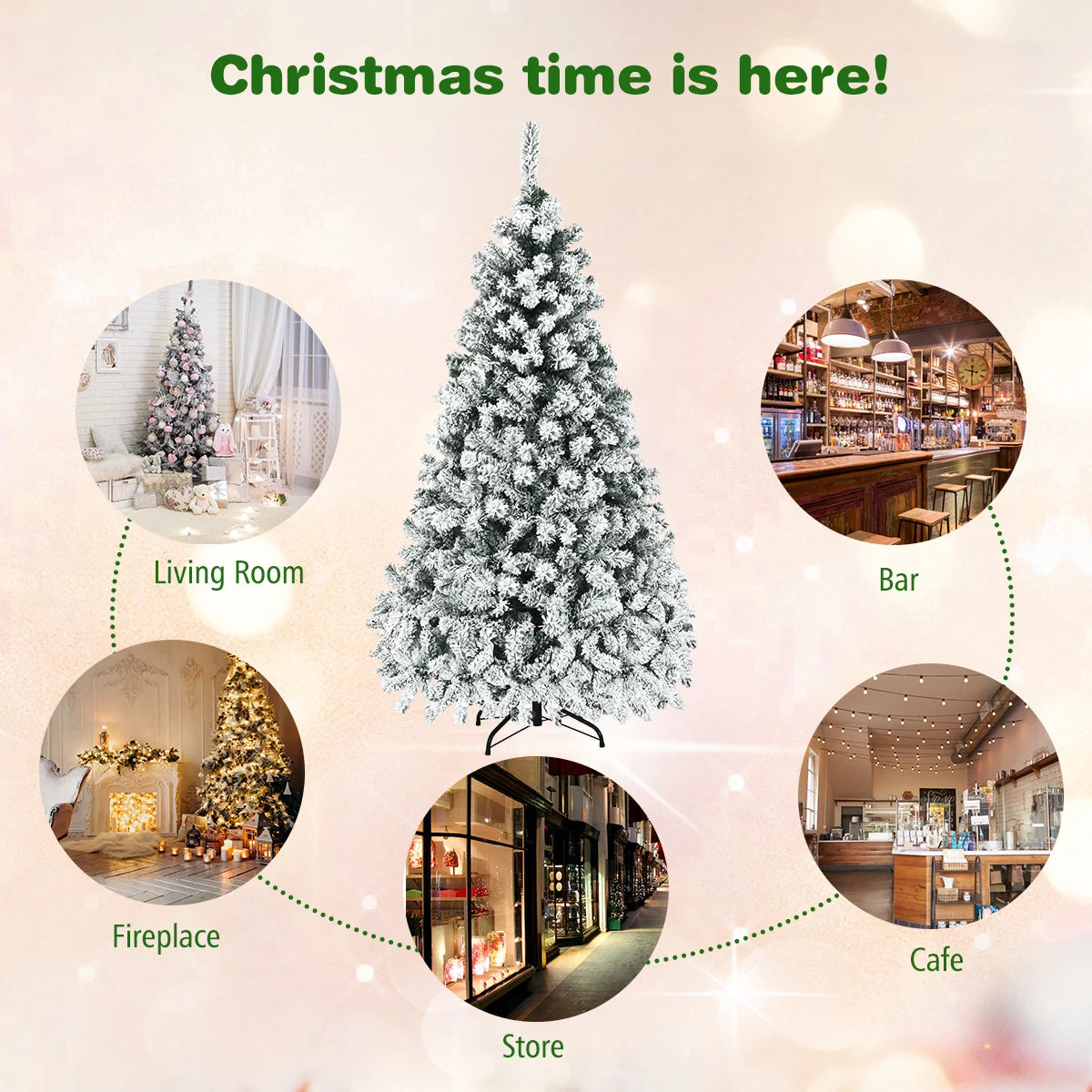 Artificial Pre-lit 6FT Hinged Snow Flocked Christmas Tree