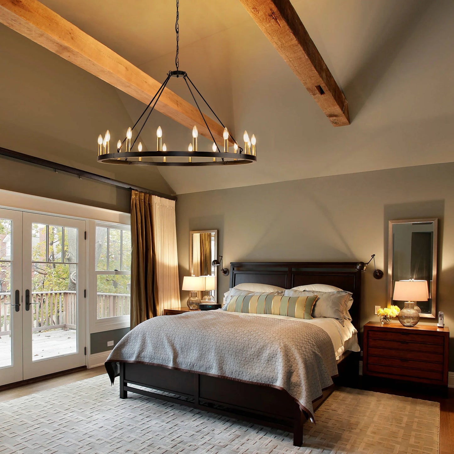 Rustic Farmhouse 16-Light Wagon Wheel Chandelier