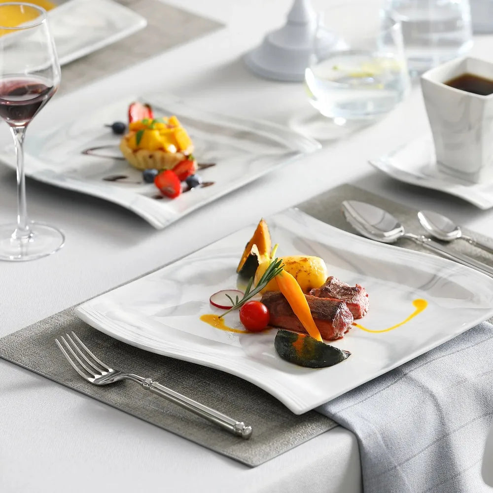 30-Piece Marble Porcelain Dinnerware Set for 6