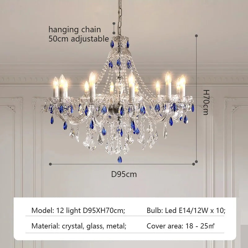 Luxurious & Romantic French Blue Crystal Pendant Chandelier