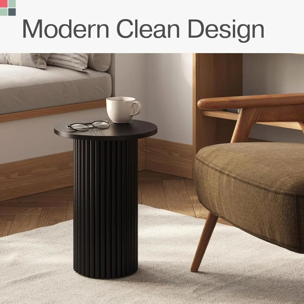 Small Round Fluted Black Accent Side Table