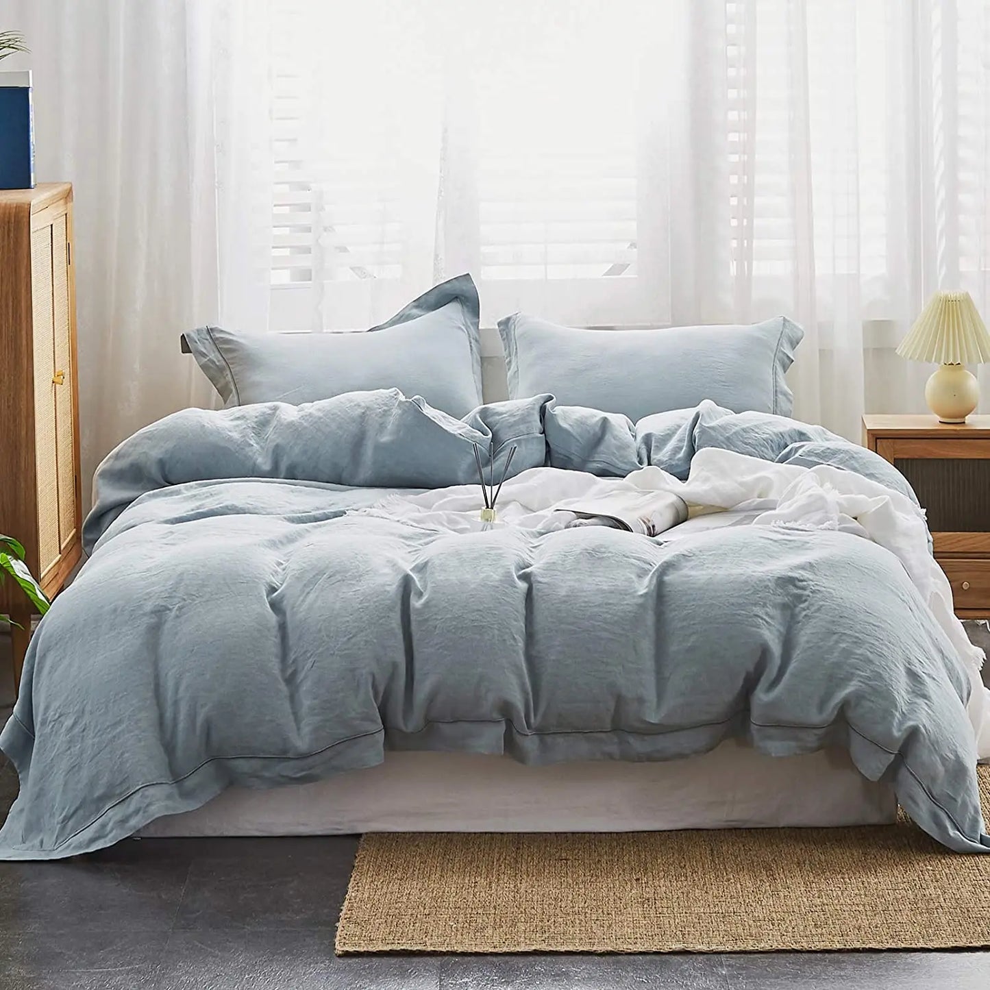 King & Queen Size 100% Linen Duvet Cover Bedding Set w/2 Pillow Shams