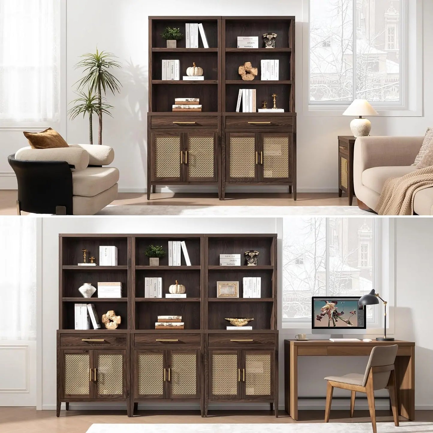 70" Tall 5-Tier Bookshelf w/Storage Cabinets & Drawers