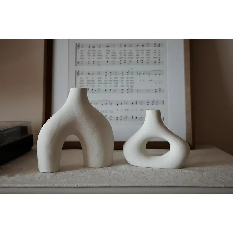 Matte White Hollow Nordic Ceramic Donut Vase~ Set of 2