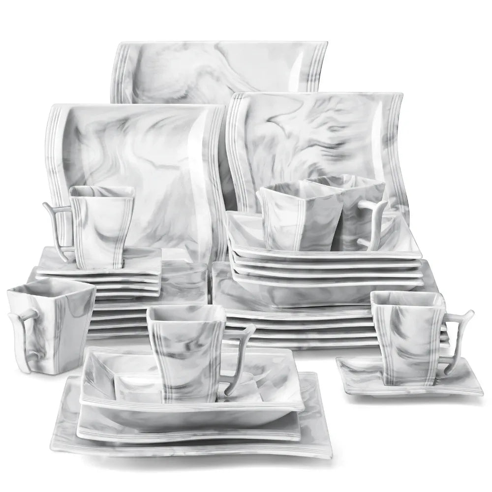 30-Piece Marble Porcelain Dinnerware Set for 6