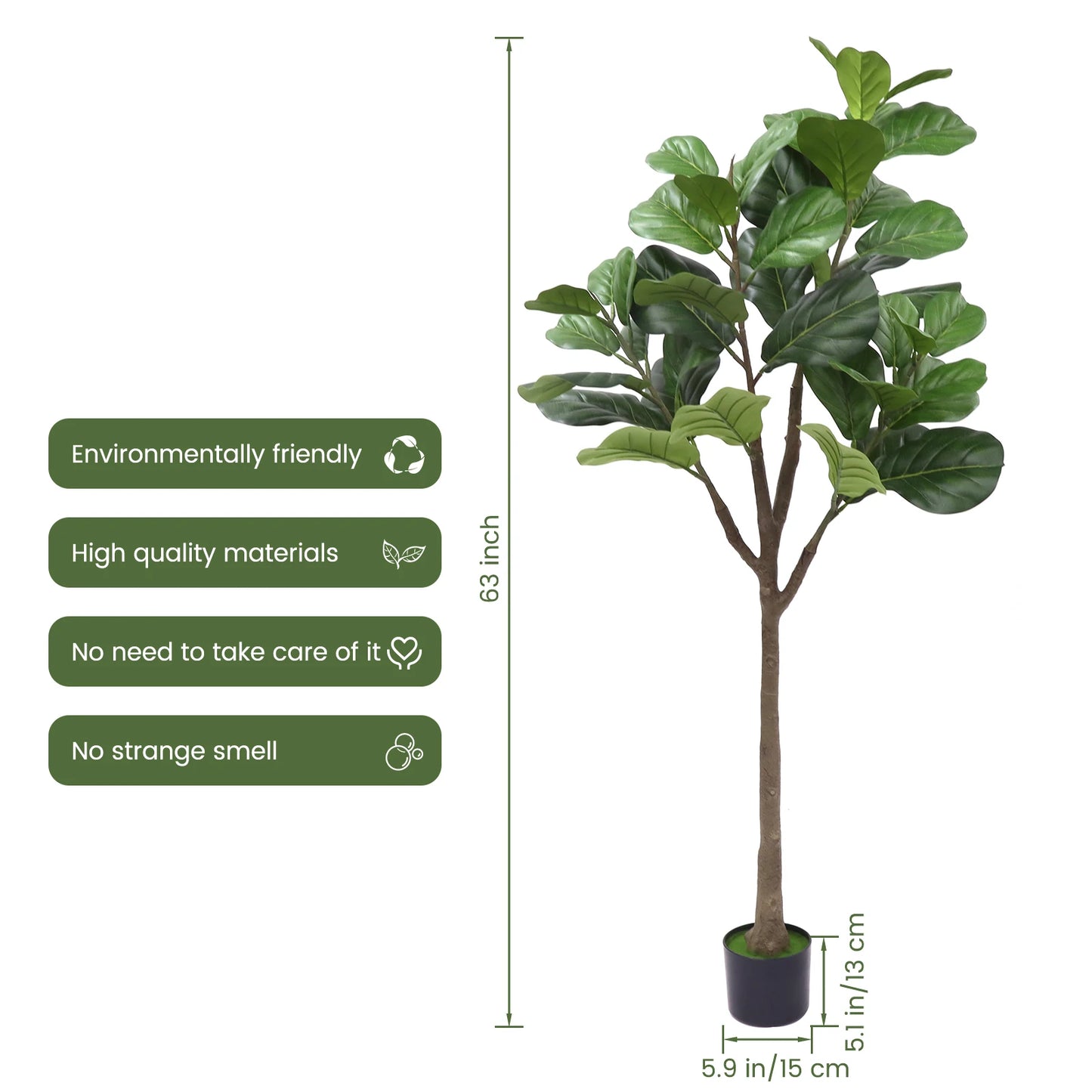 63" Decorative Artificial Fig Tree w/True Vein Leaves & a Realsitic Trunk