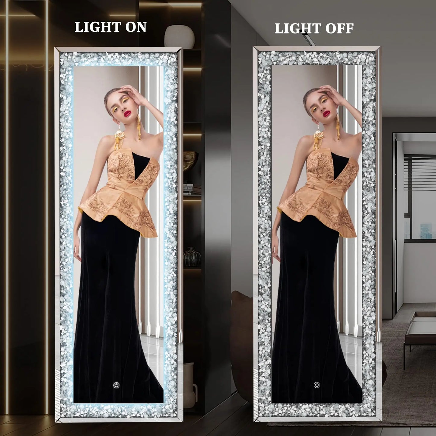 Elegant & Modern 63" Tall Full Length Frameless Diamond Mirror
