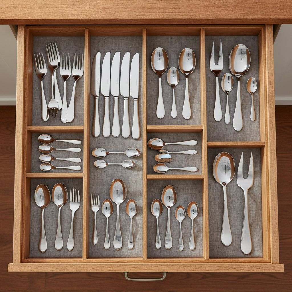 5-Piece serving set included in the 45-Piece Minimalist Modern Flatware Set, highlighting its practicality and elegance for serving meals.