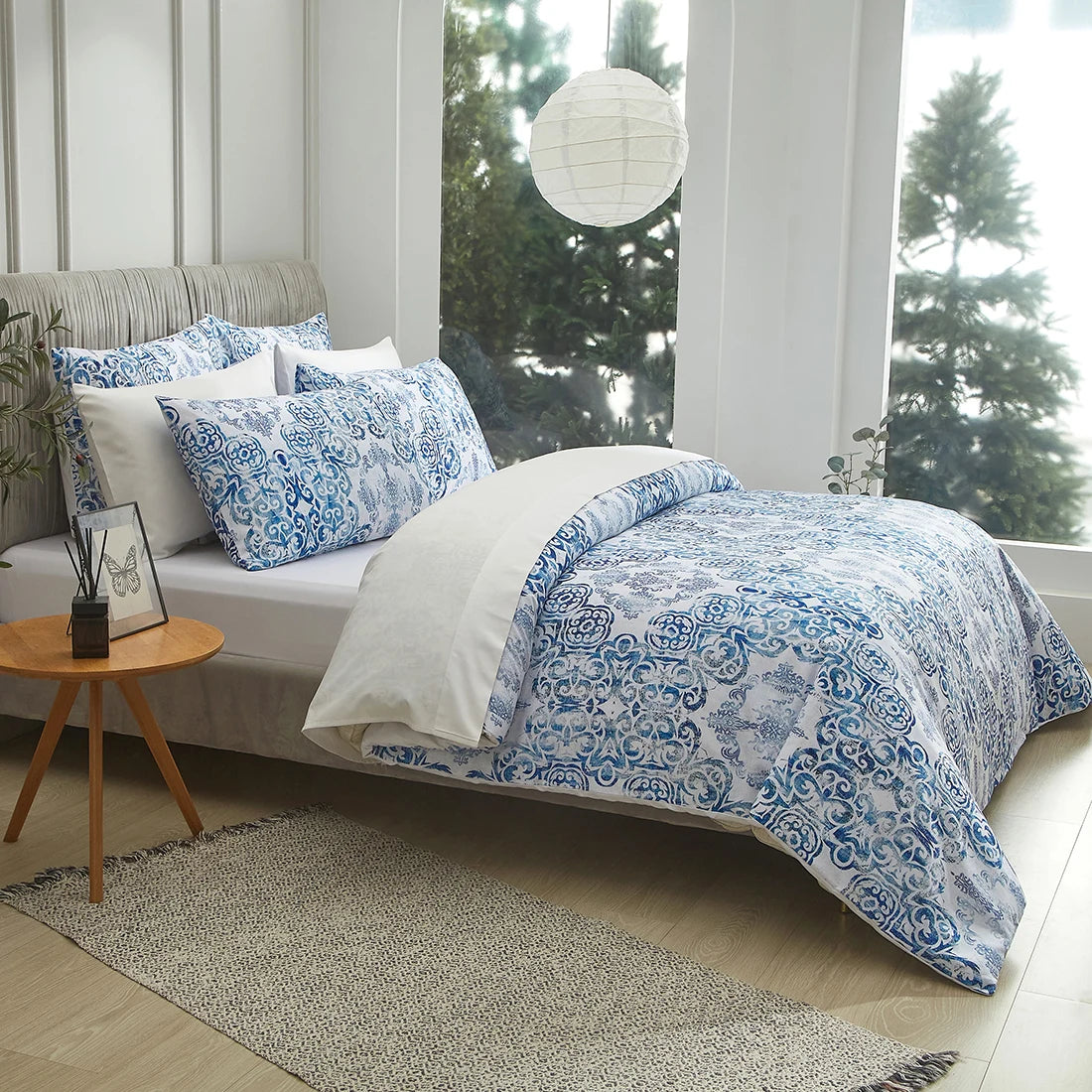 3-Piece Blue & White Quilt Cover Set w/Matching Pillowcases (king/queen)