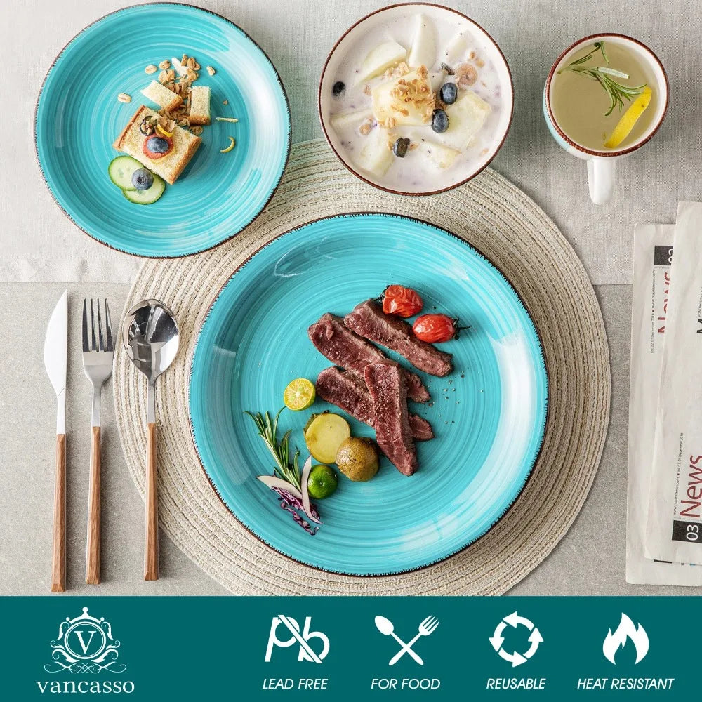 16-Piece Vintage Turquoise Ceramic Dinnerware Set