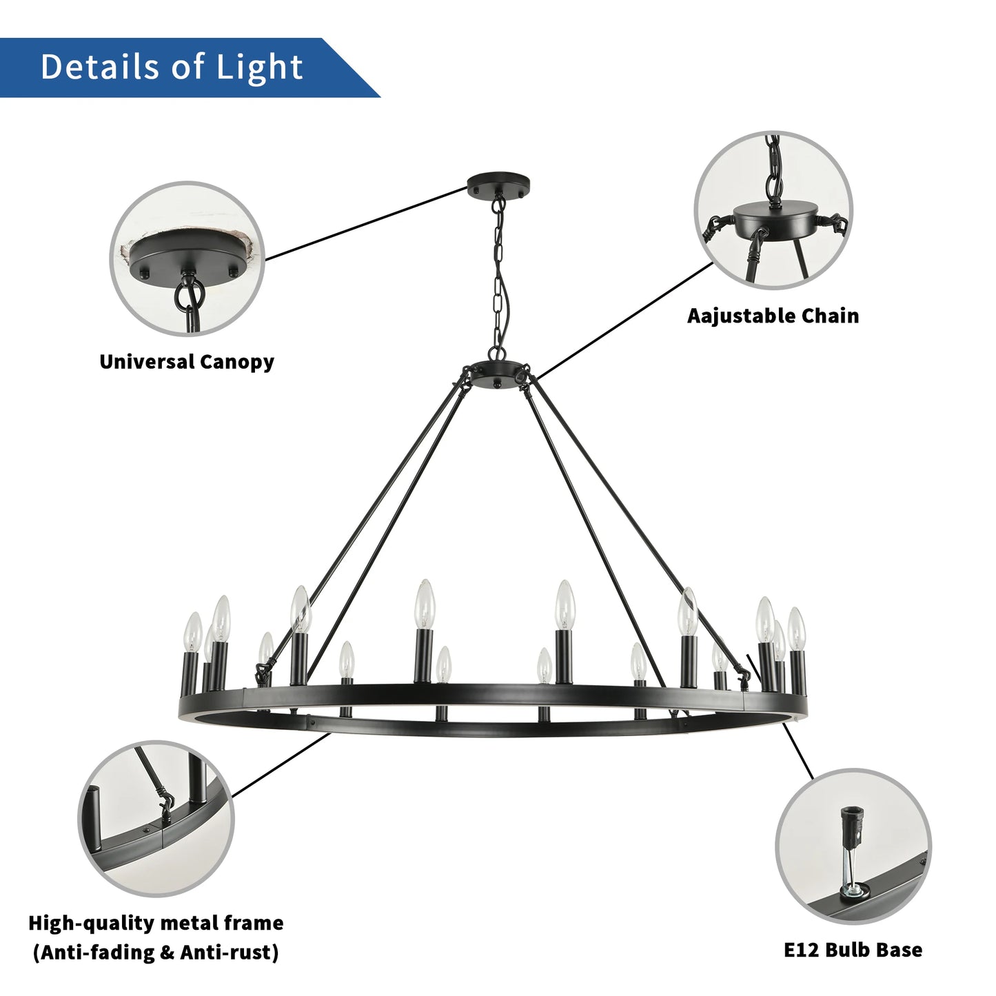 Rustic Farmhouse 16-Light Wagon Wheel Chandelier