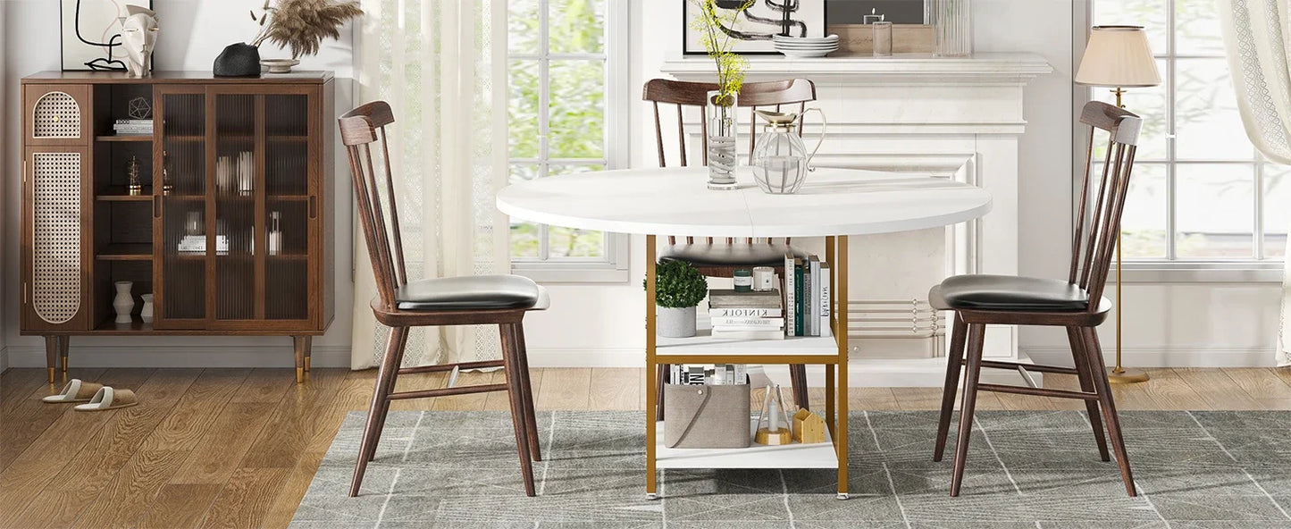 47" Round Solid Wood Dining Table for 4