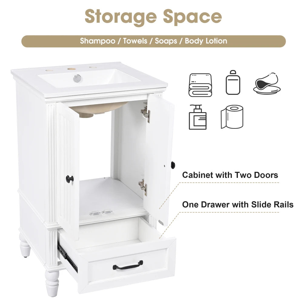 Modern & Independent 20" White Bathroom Vanity w/Semilune Ceramic Sink