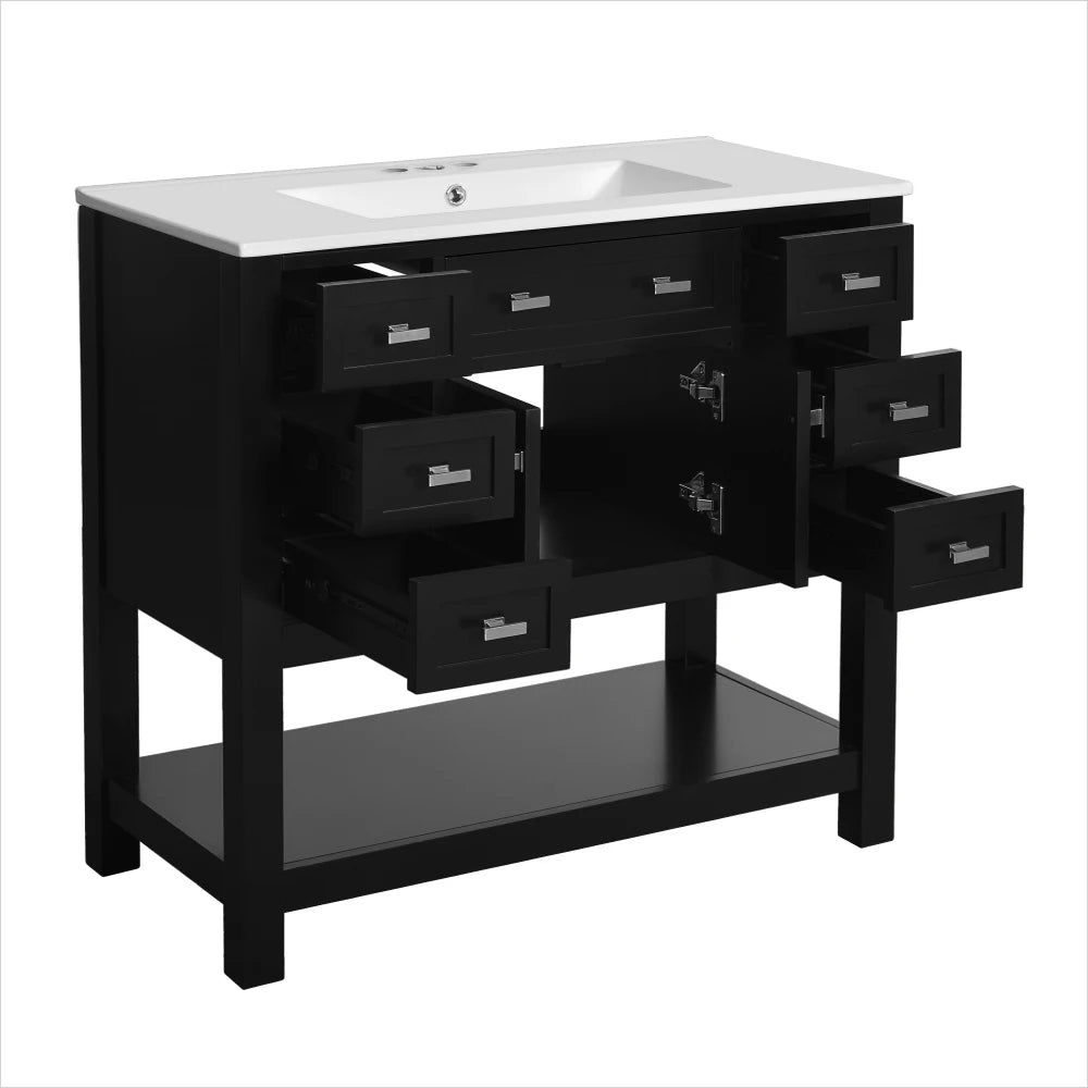 Modern 36'' Independent Bathroom Vanity w/Mounted Ceramic Sink