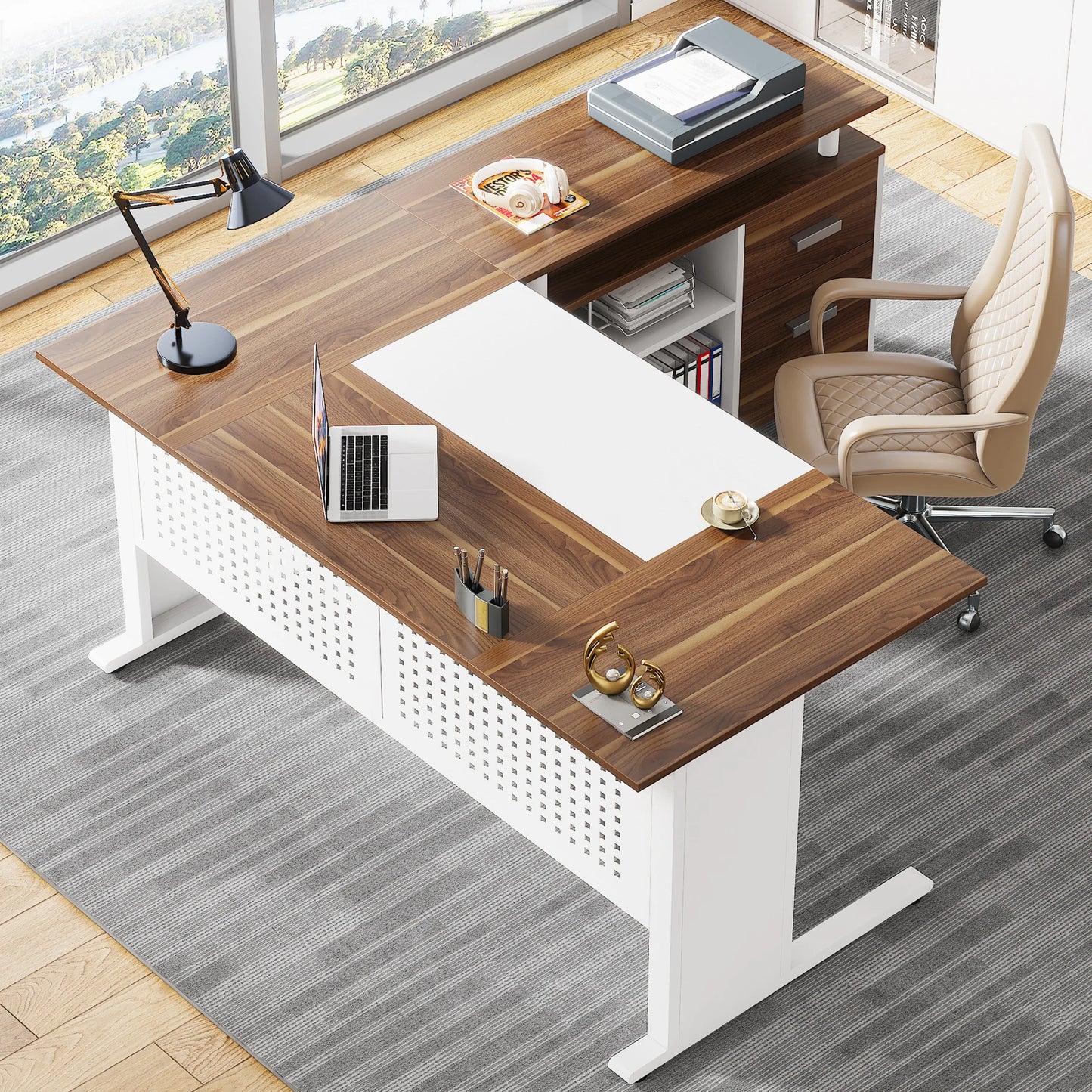 Modern 63" Executive Versatile L-shaped Desk