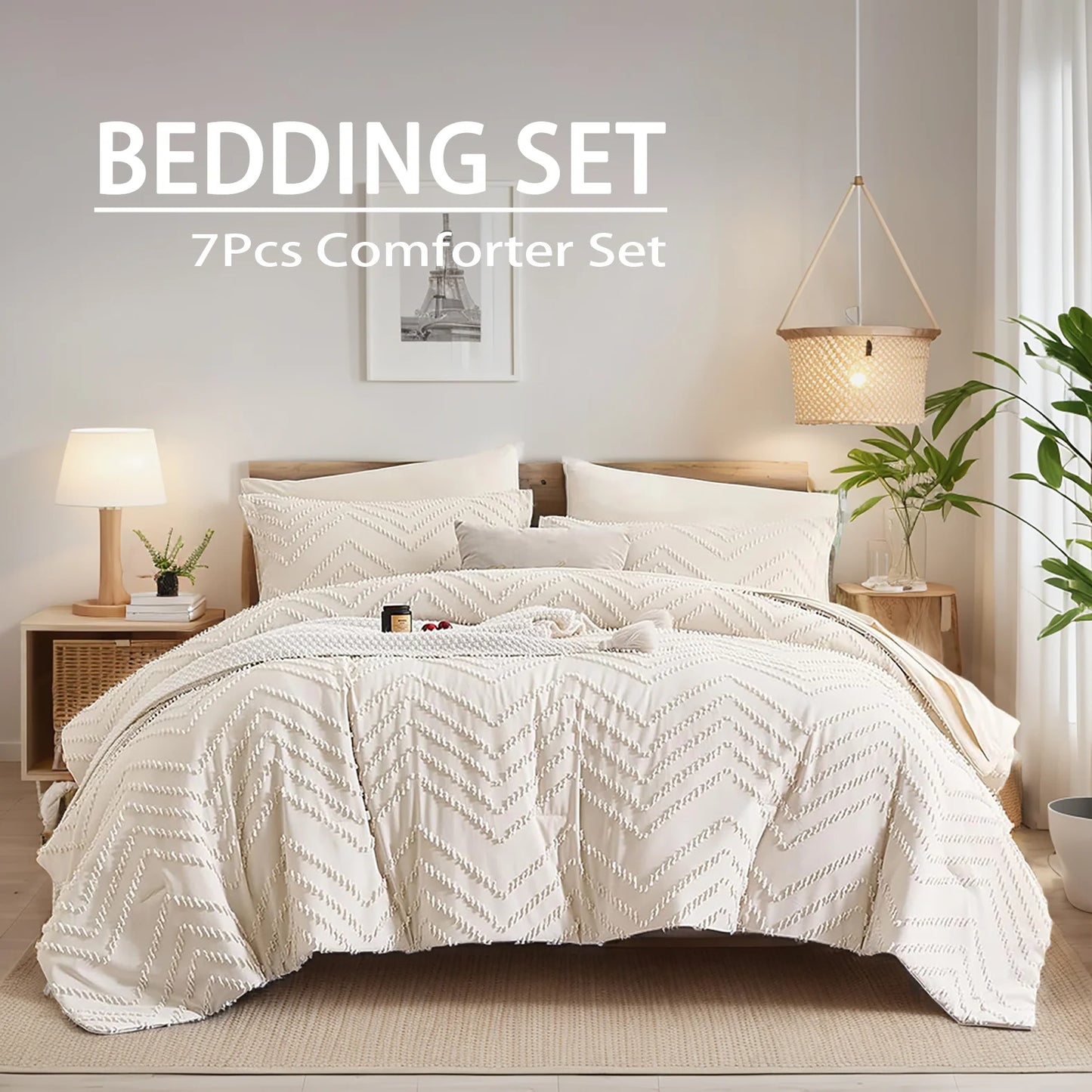 Elegant 7-piece Cut Flower Design king/Queen Quilt Set