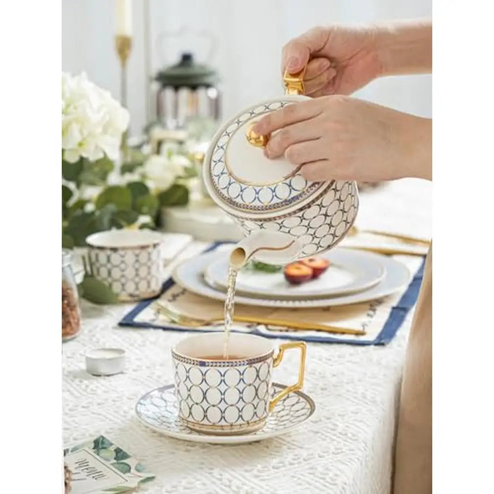 Fancy Porcelain Bone China Afternoon Tea Cup and Saucer Set for 4