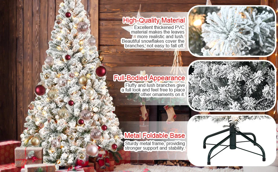 Fluffy & Lush Artificial Pre-lit 6FT Snow Flocked Holiday Tree