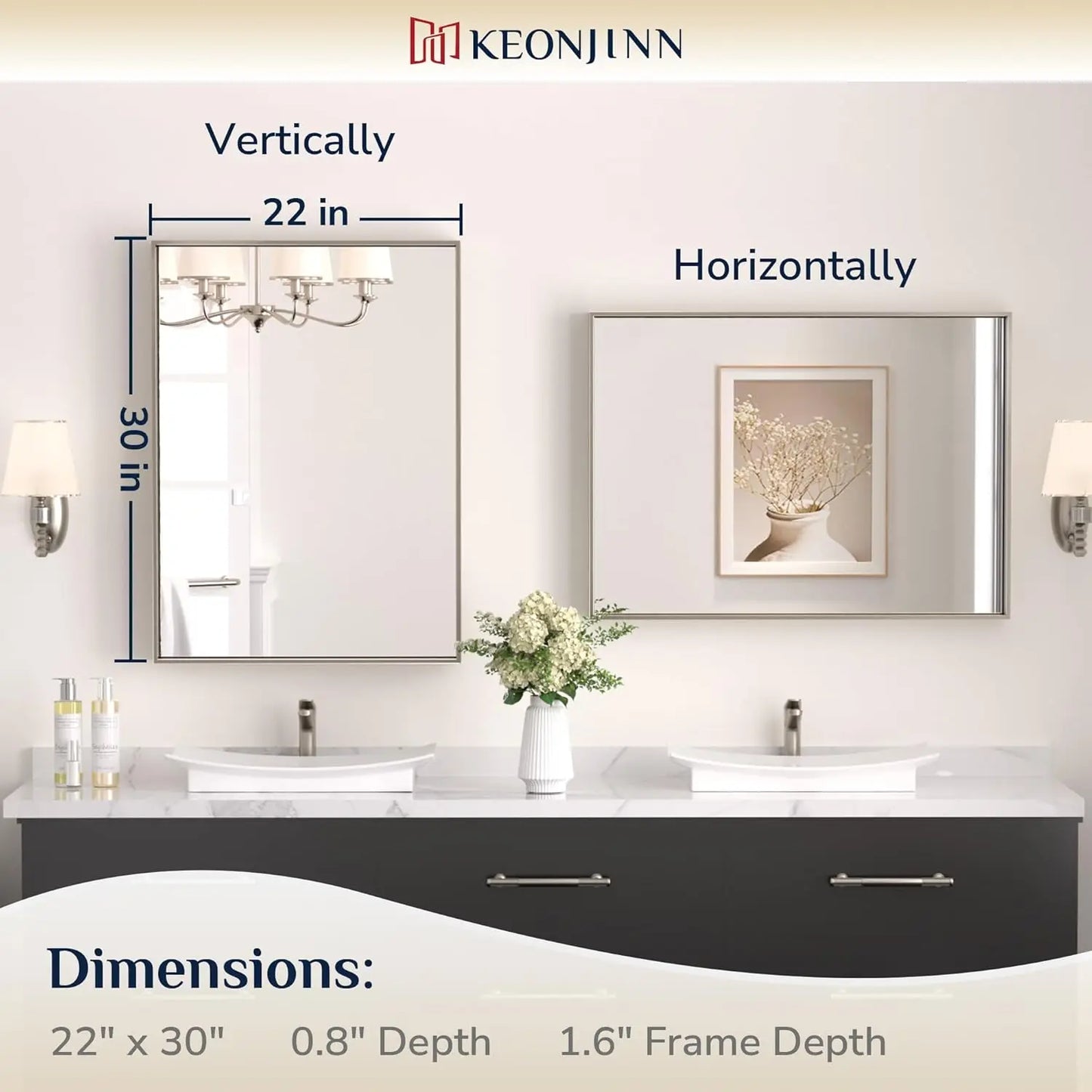 Modern Brushed Nickel Rectangular Bathroom Mirror