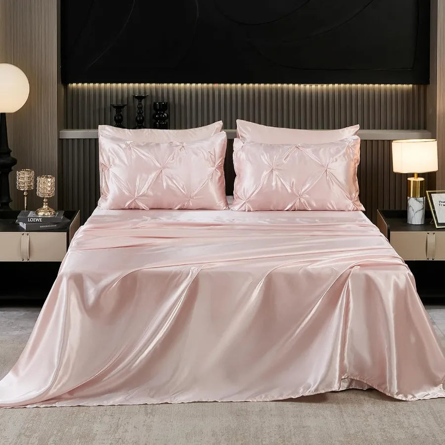 Aesthetic 10-piece King Size Pink Satin Comforter Set