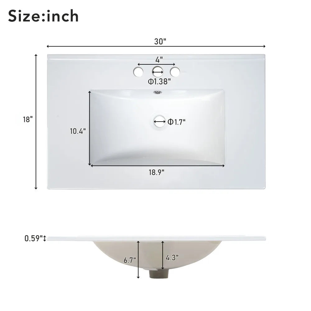 Classic 30" Bathroom Vanity Set w/Premium Ceramic Sink