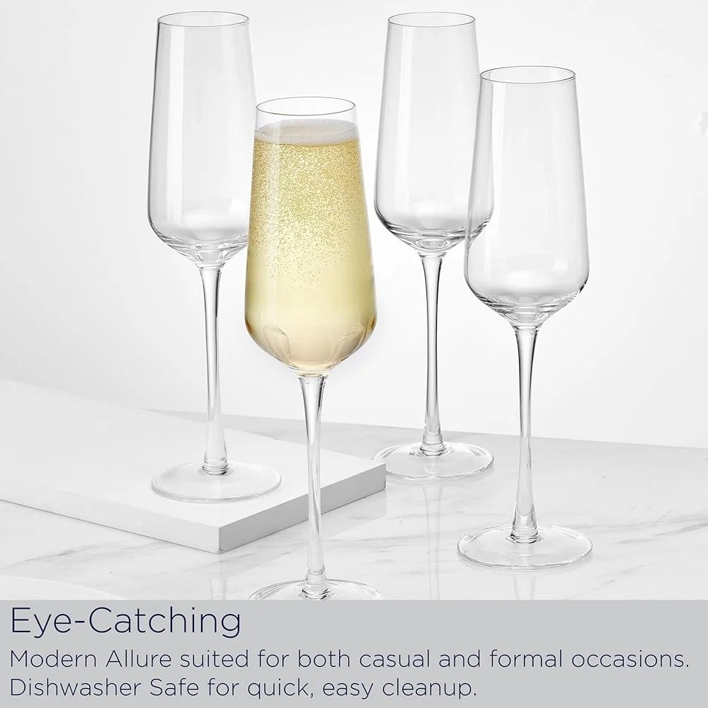 Modern & Elegant Crystal Champagne Toasting Flutes~Set of 4