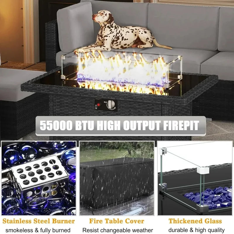 Modern 15-Piece Patio Conversation Set~ Firepit Table