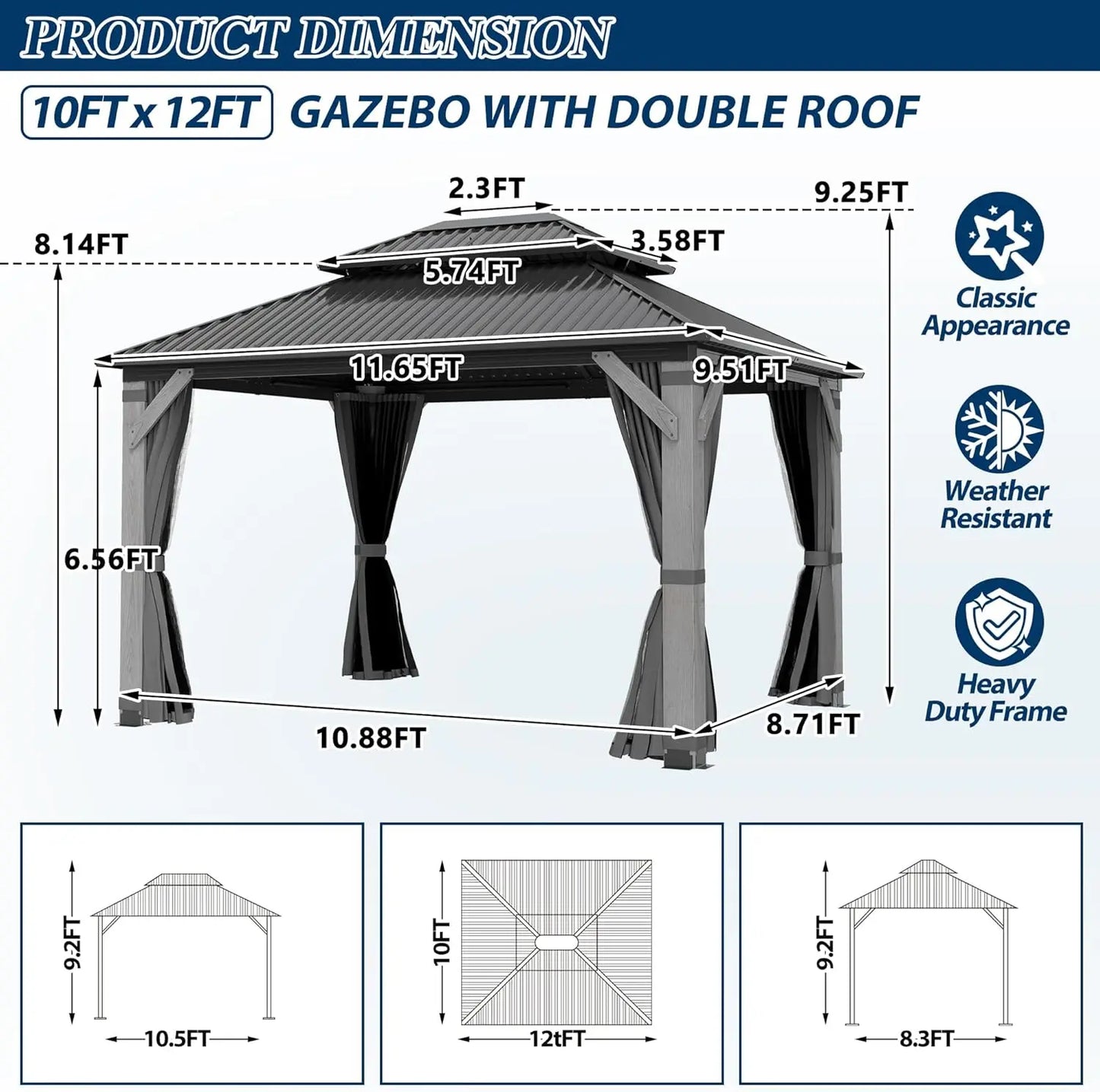 10 x 10 Gray Outdoor Wood Post Gazebo