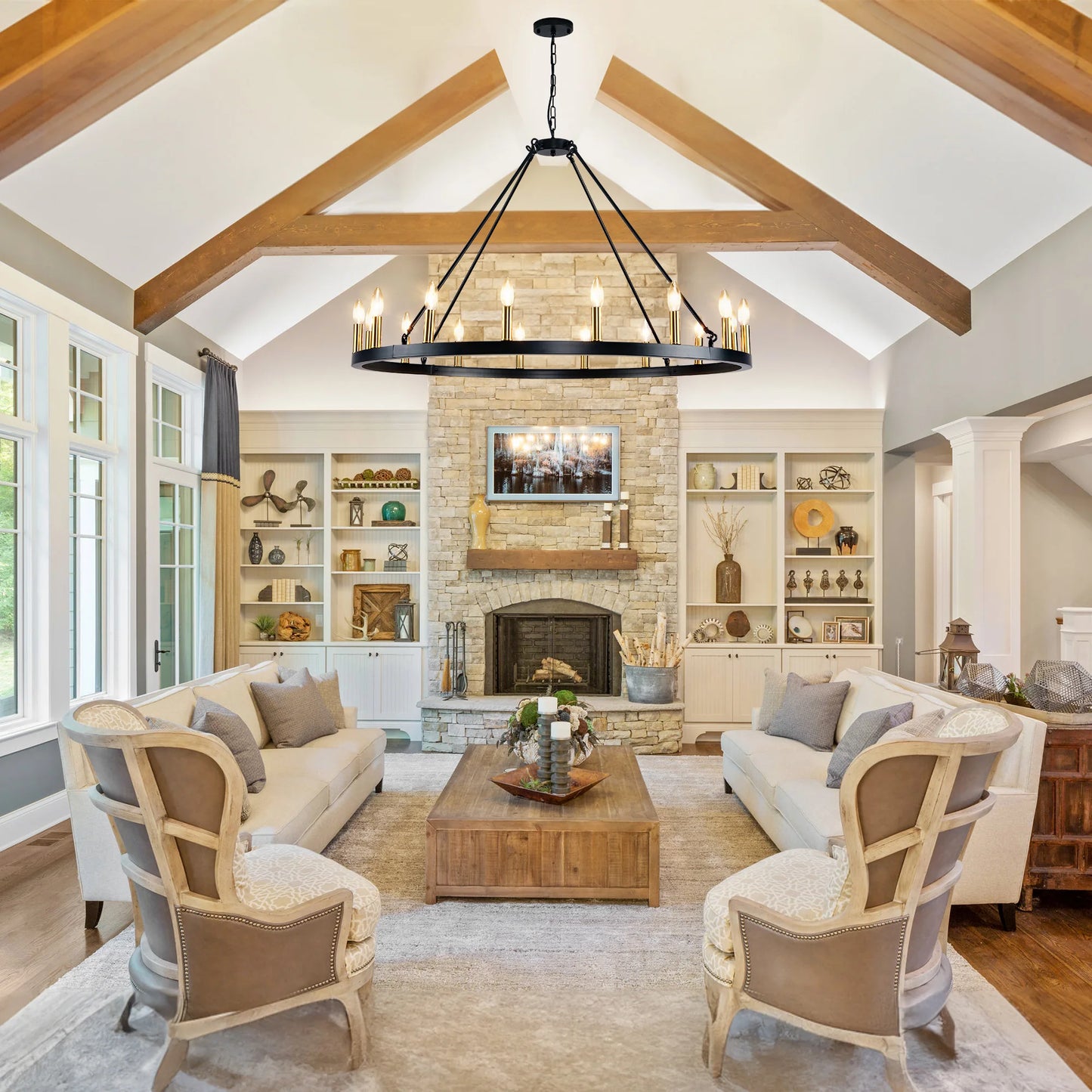 Rustic Farmhouse 16-Light Wagon Wheel Chandelier