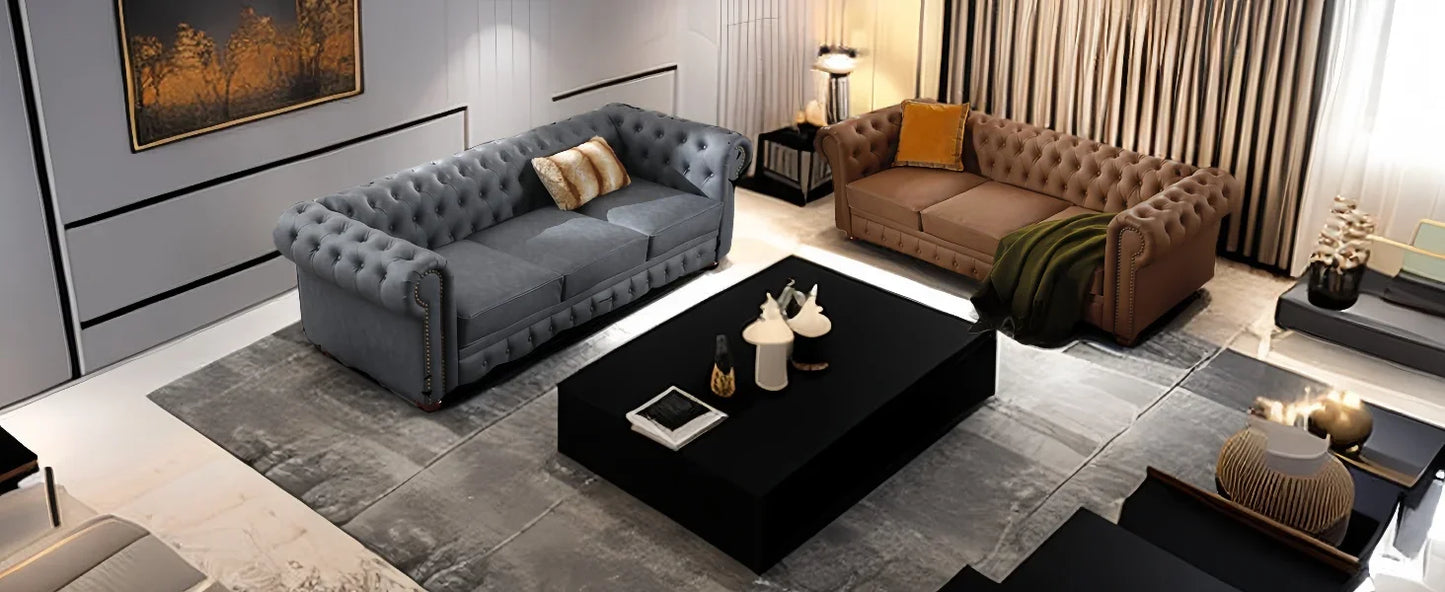 Classic & Luxurious 3-Seater Chesterfield Sofa w/Nailhead Trim