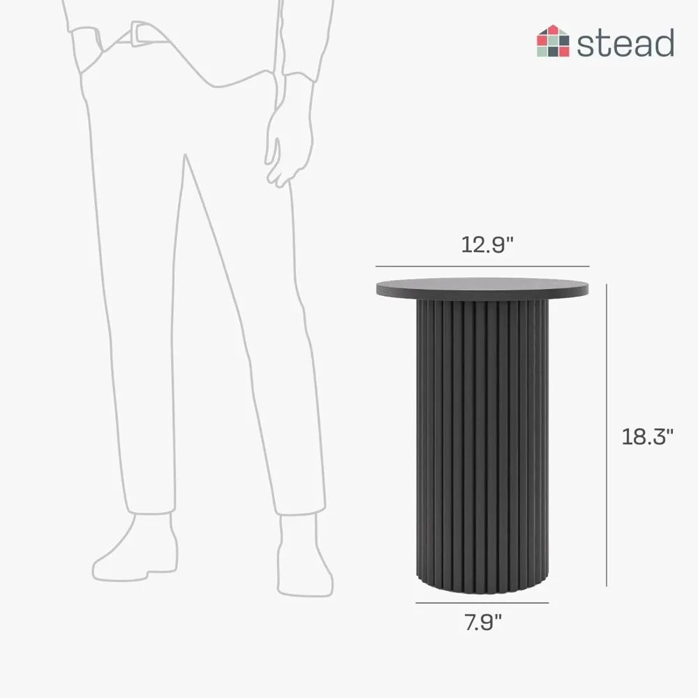Small Round Fluted Black Accent Side Table