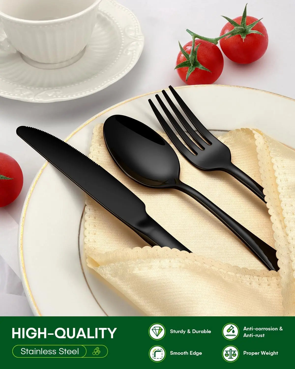 20-Piece Black Silverware/Flatware Set for 4