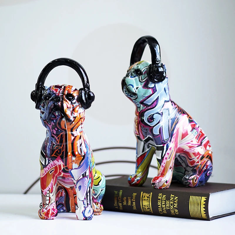 Resin Graffiti Art Figurine-Earphone Dog
