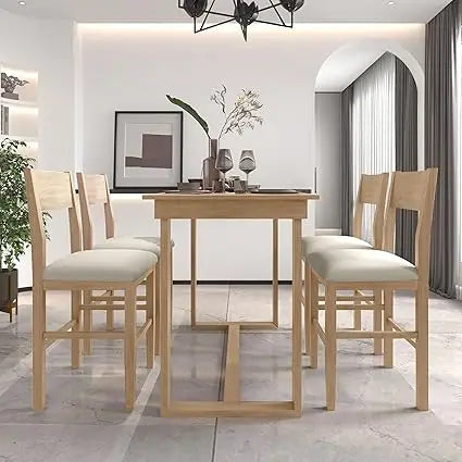 Dining area with a wooden table and chairs in a modern interior setting.