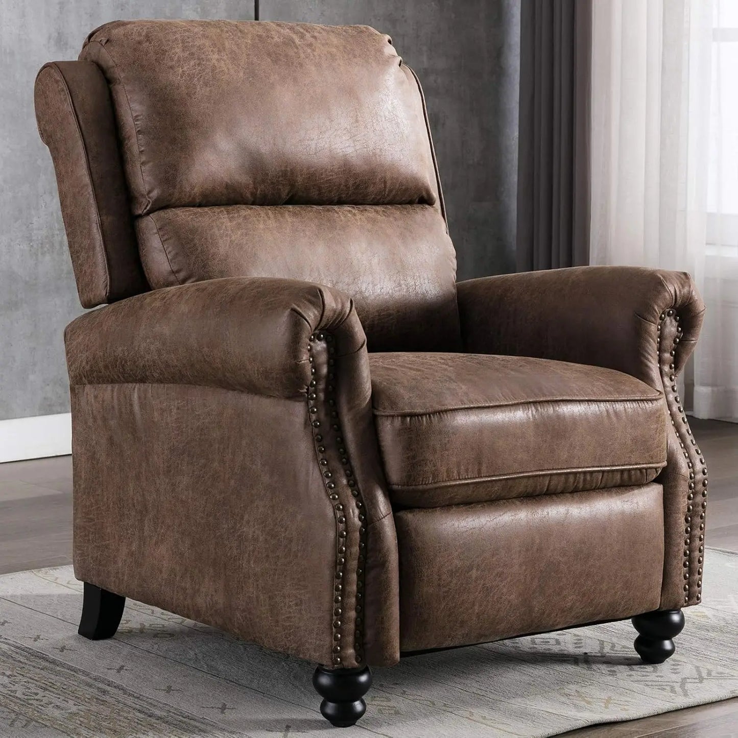 Pushback Recliner Faux Leather Chocolate Armchair