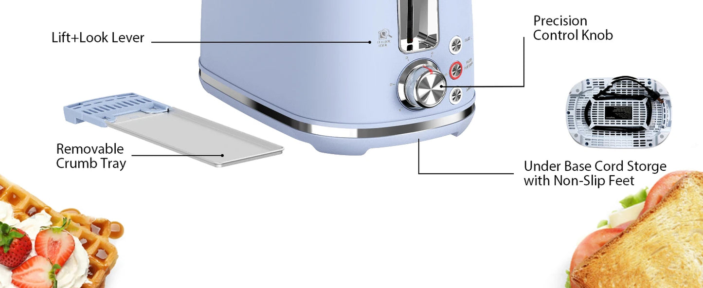 Blue Large-Slot 2-Slice Toaster w/Auto Shut-off