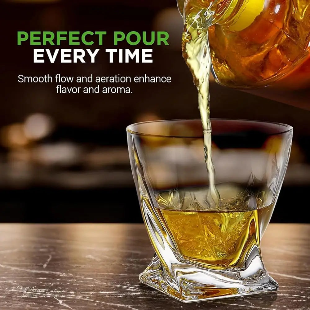 Elegant Crystal Whiskey Decanter Set w/4 BPA Free Glasses