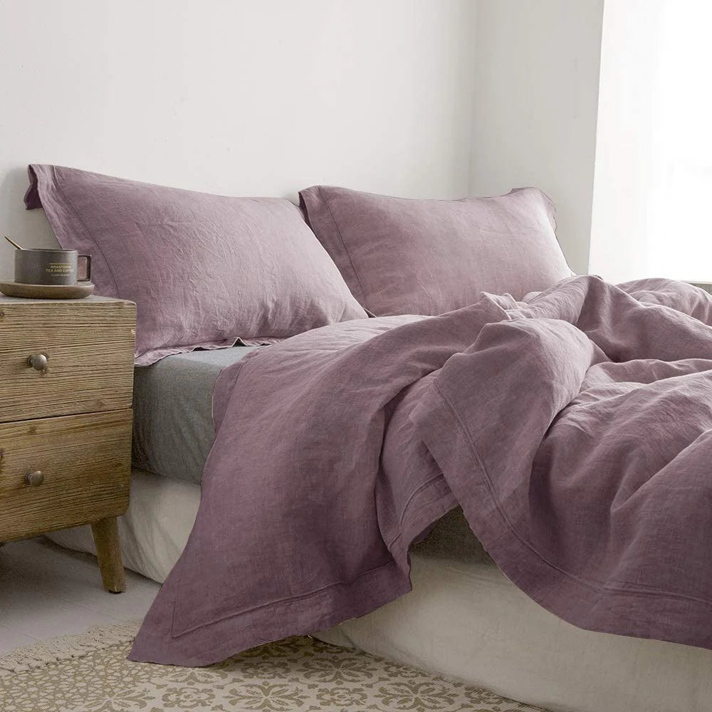 King & Queen Size 100% Linen Duvet Cover Bedding Set w/2 Pillow Shams