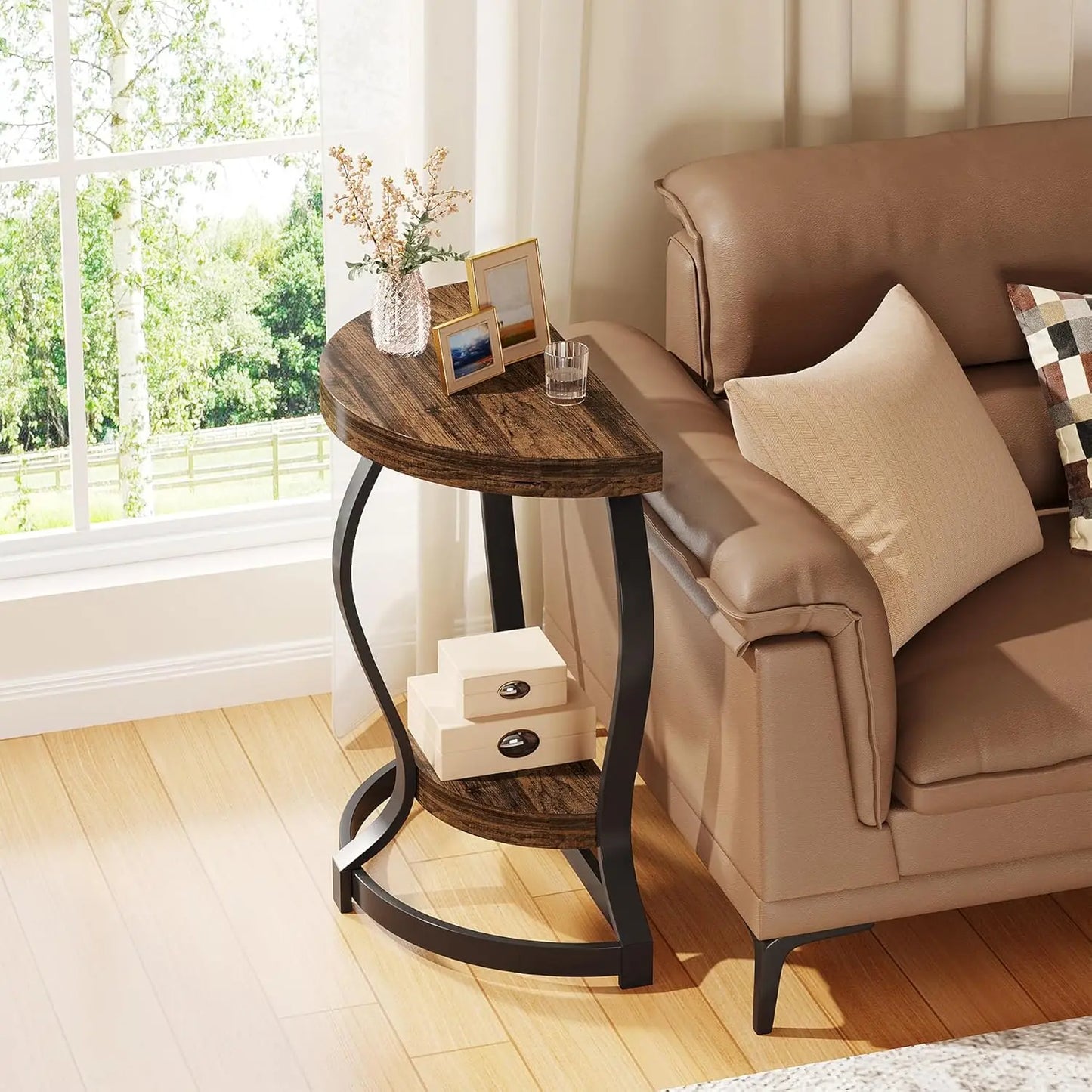 Elegant Vintage Style Half Moon Side Table for Living Room