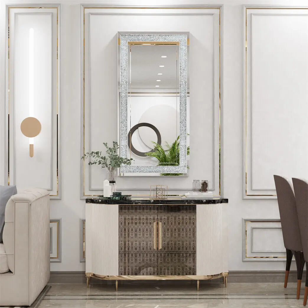 Modern Rectangular Crystal Crush Diamond Wall Mirror