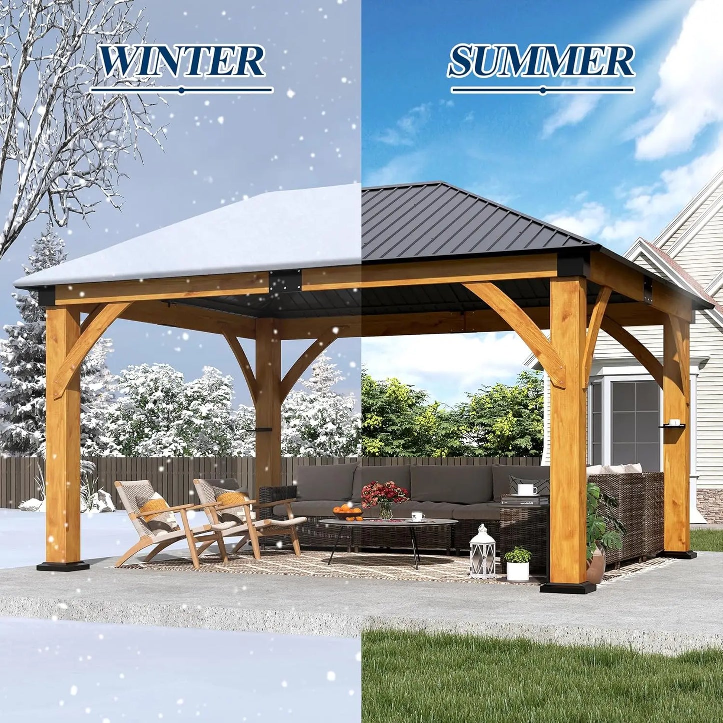 10 x 10 Gray Outdoor Wood Post Gazebo