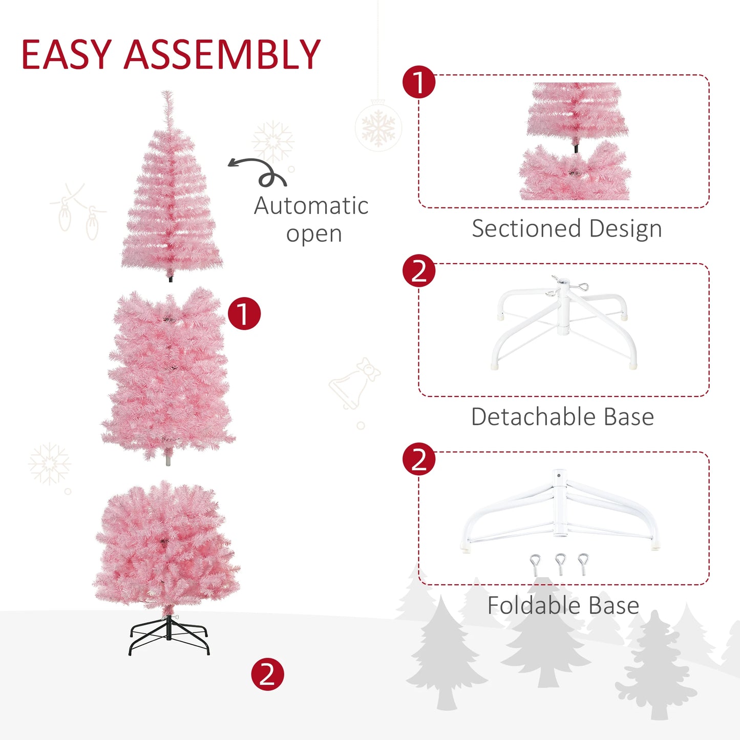 Beautiful 7ft "Pink" Realistic Slim Holiday Tree