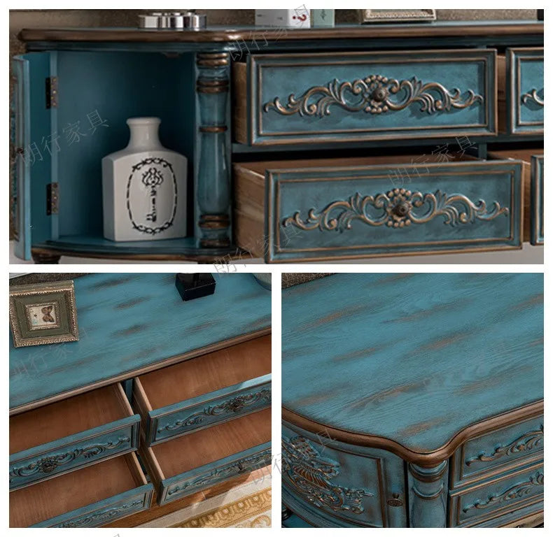 Traditional Birch Wood Media Console w/Drawers